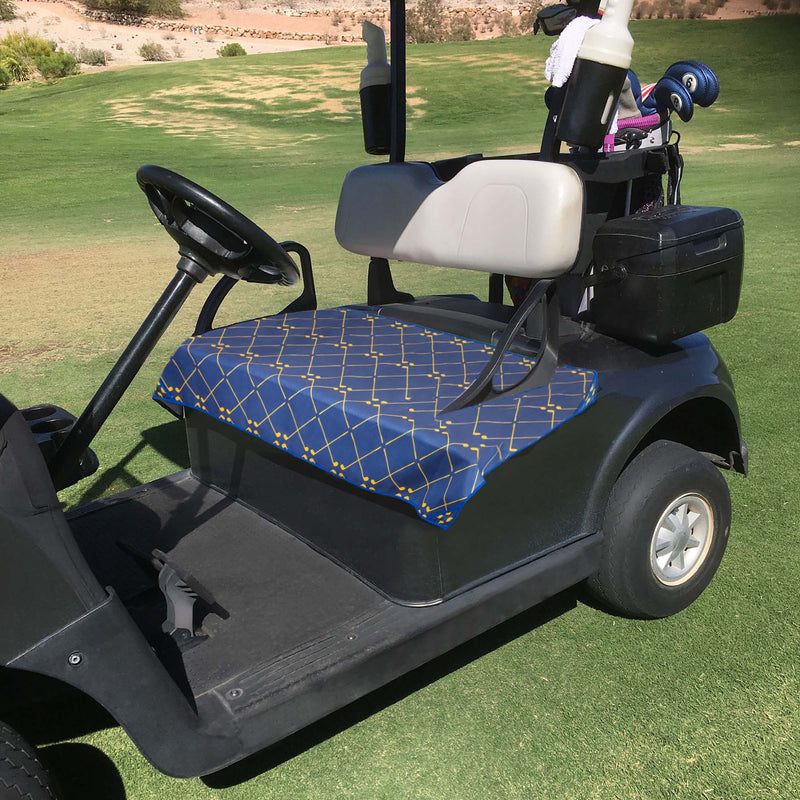 Argyle Golf Club Print Golf Cart Seat Cover Yellow Gold on Navy Background From SeatSpin