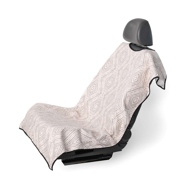 Black Dot Diamond Pattern on Off White Background Front Car Seat Cover From SeatSpin