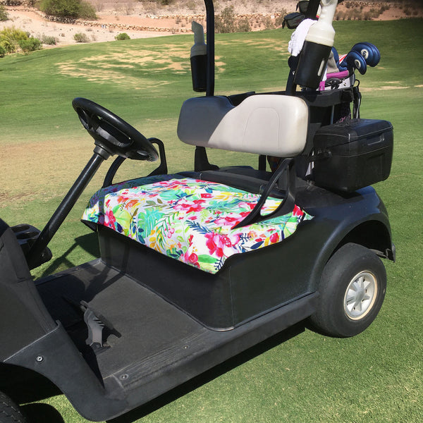 Red, Pink, Yellow and Green Floral Print Golf Cart Seat Cover From SeatSpin