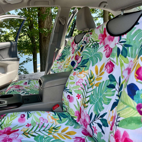 Red, Pink, Yellow and Green Floral Print Front Car Seat Cover  From SeatSpin